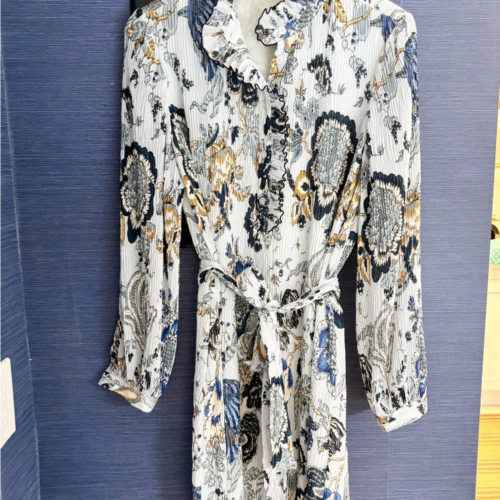 Tory Burch Blue and White Paisley Tie-Waist Mini Dress - Picture 11 of 12
